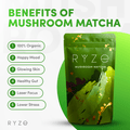 RYZE Mushroom Matcha - with 6 Organic Adaptogenic Mushrooms Grown In USA and Ceremonial-Grade Japanese Matcha v10094